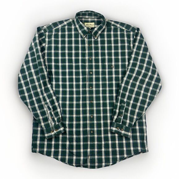 Eddie Bauer Other - Eddie Bauer Mens L Tall Green Plaid Button Front Shirt 100% Cotton‎ Preppy